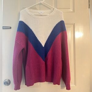 Colorblock Sweater - Cream, Blue, and Pink